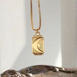 Gold Mystic Moon Boho Vintage Tag Necklace - 18K Gold Plated - Waterproof - NWT